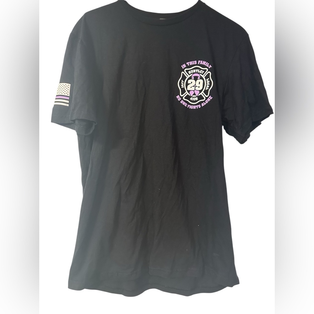 Huntley Fire Dept IAFF 4106 Awareness Tee Black Purple White Logo Size M